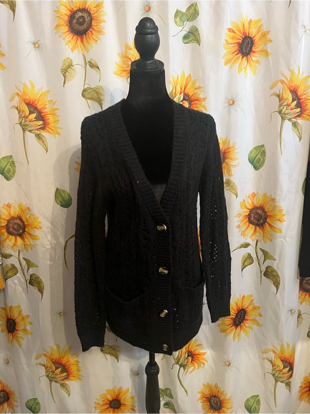 Ultra Flirt Black V-Neck Button Front Cardigan